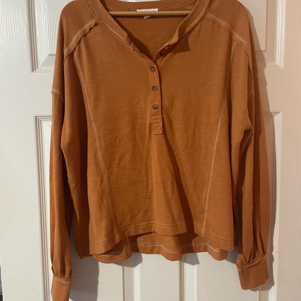 Blu Pepper Rust Button-Front Long-Sleeve Henley